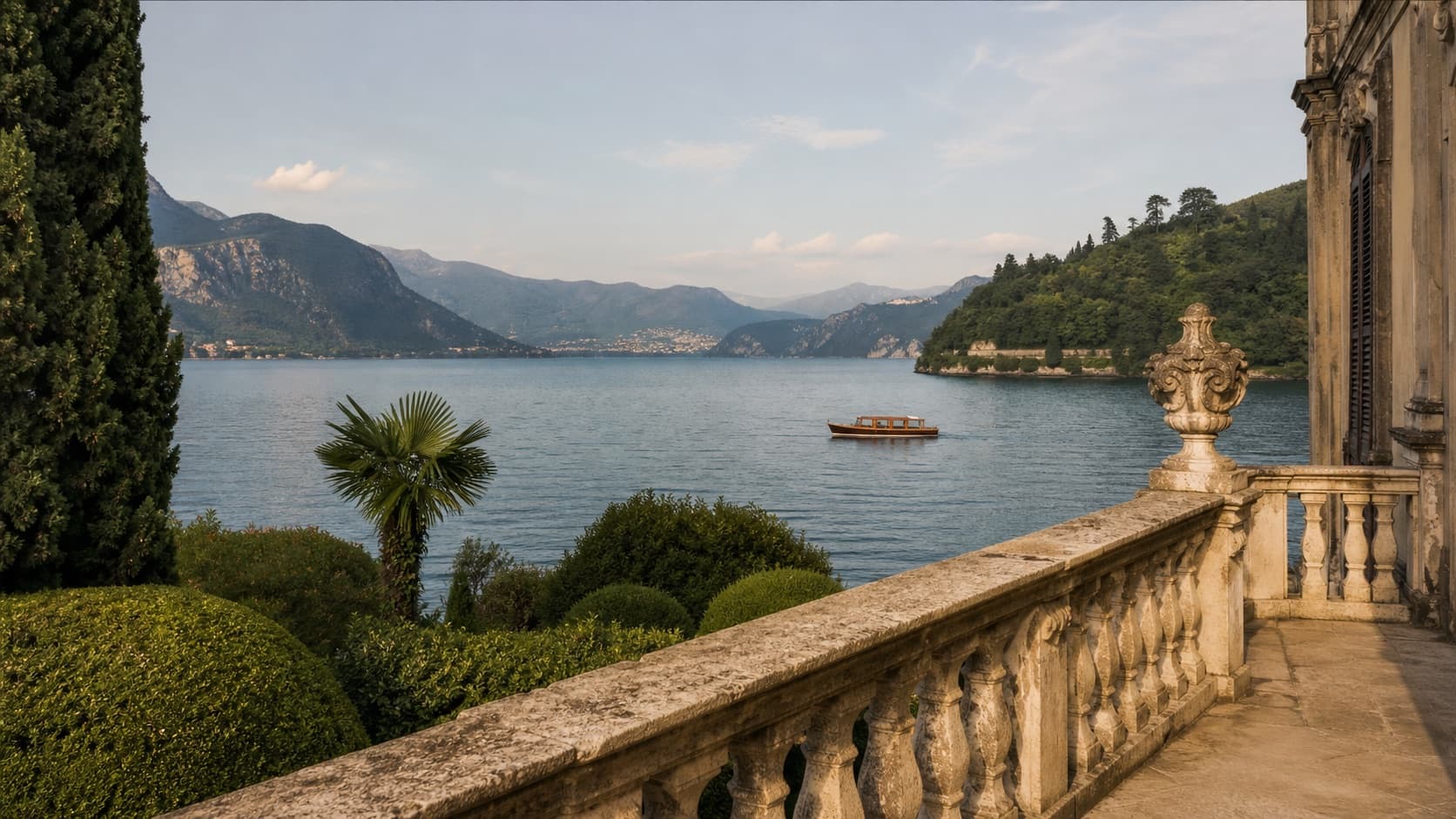 Lake Maggiore viewed from a historic villa terrace